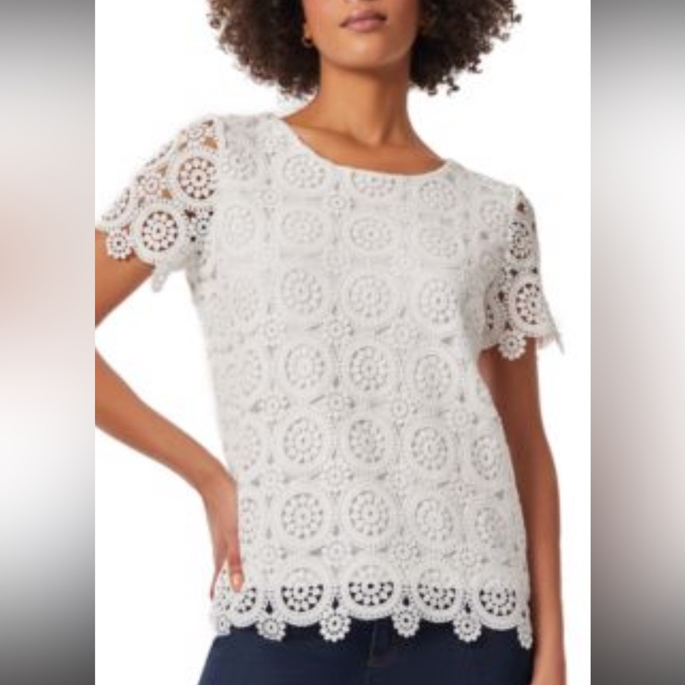 Jones New York Women's White Crochet Blouse